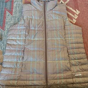Lands’ End Glen Plaid Down Puffer Vest Size L – NWOT